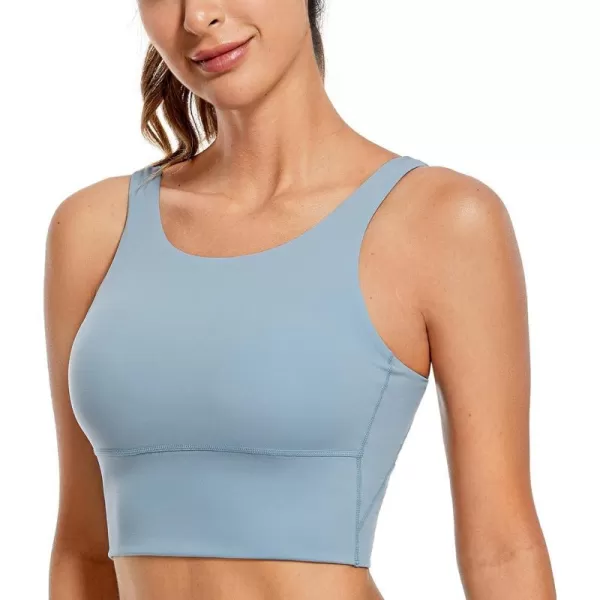 CRZ YOGA High Neck Longline Sports Bra for Women  VBack Cropped Tank Tops Wireless Padded Workout Yoga BrasThe Breeze Blue