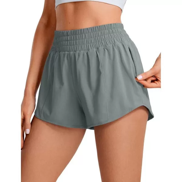 CRZ YOGA High Waisted Running Shorts for Women 25  Mesh Liner Quick Dry Sport Athletic Workout Shorts with Zipper PocketGrey Sage