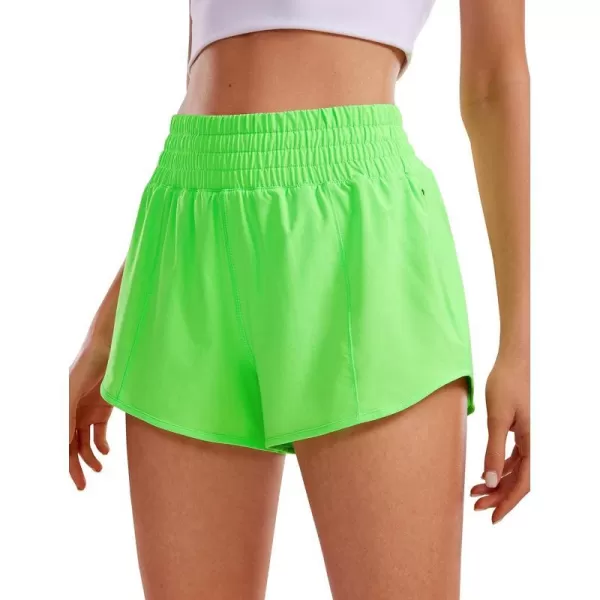 CRZ YOGA High Waisted Running Shorts for Women 25  Mesh Liner Quick Dry Sport Athletic Workout Shorts with Zipper PocketNeon Apple Green