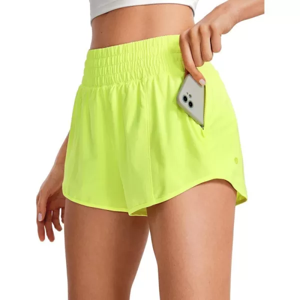 CRZ YOGA High Waisted Running Shorts for Women 25  Mesh Liner Quick Dry Sport Athletic Workout Shorts with Zipper PocketNeon Yellow