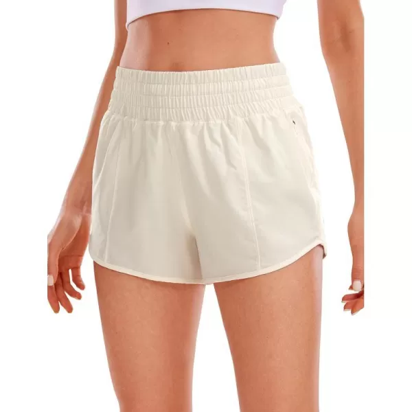 CRZ YOGA High Waisted Running Shorts for Women 25  Mesh Liner Quick Dry Sport Athletic Workout Shorts with Zipper PocketWhite Apricot