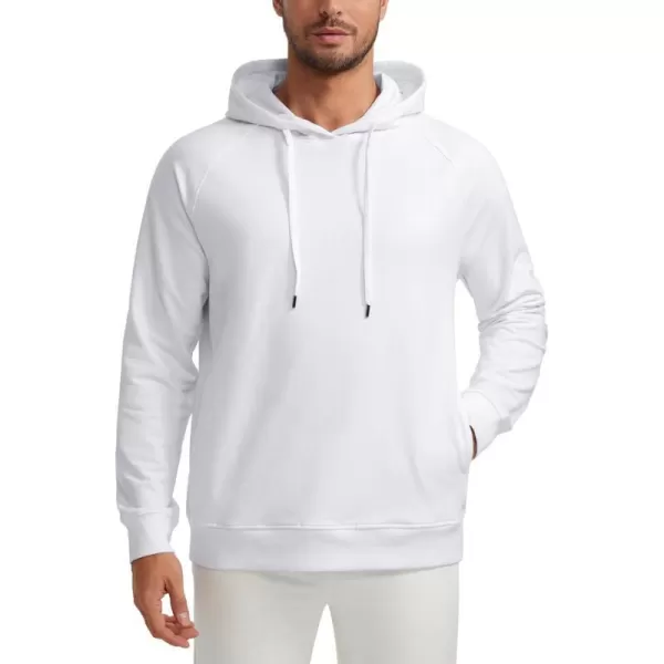 CRZ YOGA Hoodies for Men French Terry Hooded Sweatshirts Workout Athletic Casual Pullover Hoodie Tops with PocketsWhite