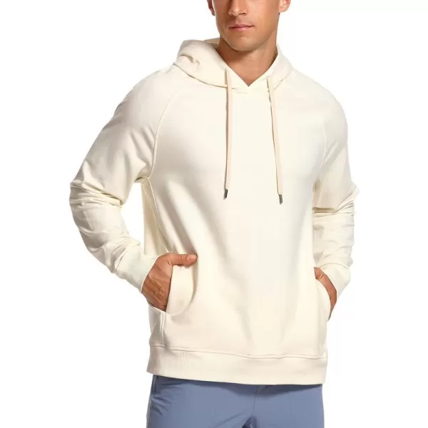 CRZ YOGA Hoodies for Men French Terry Hooded Sweatshirts Workout Athletic Casual Pullover Hoodie Tops with PocketsWhite Apricot