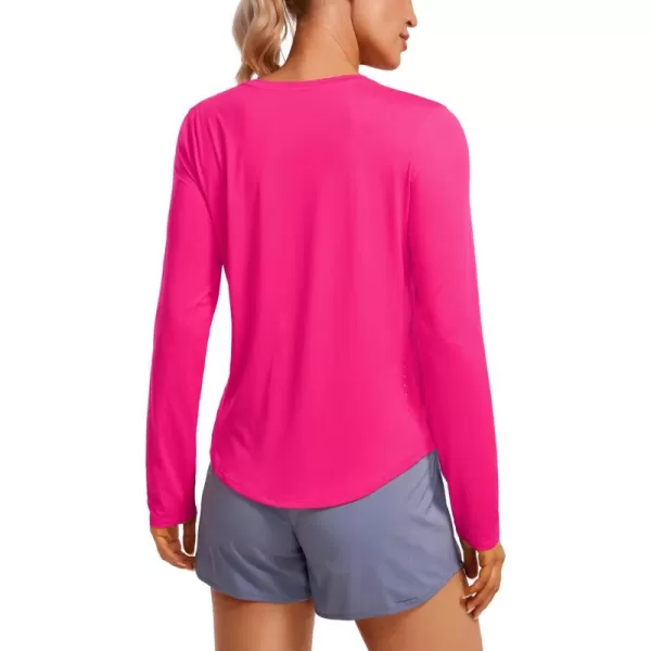 CRZ YOGA Lightweight Long Sleeve Workout Shirts for Women Running UPF 50 Sun T Shirt High Neck Athletic Gym Tee TopsGranita Pink