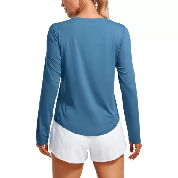 CRZ YOGA Lightweight Long Sleeve Workout Shirts for Women Running UPF 50 Sun T Shirt High Neck Athletic Gym Tee TopsIron Blue