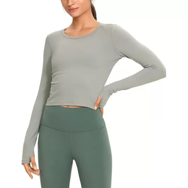 CRZ YOGA Long Sleeve Crop Tops for Women Workout Cropped Top Yoga Slim Fit Athletic Gym Shirts with Thumb HoleRock Grey