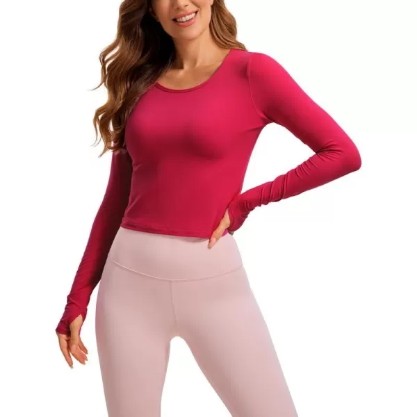 CRZ YOGA Long Sleeve Crop Tops for Women Workout Cropped Top Yoga Slim Fit Athletic Gym Shirts with Thumb HoleViva Magenta