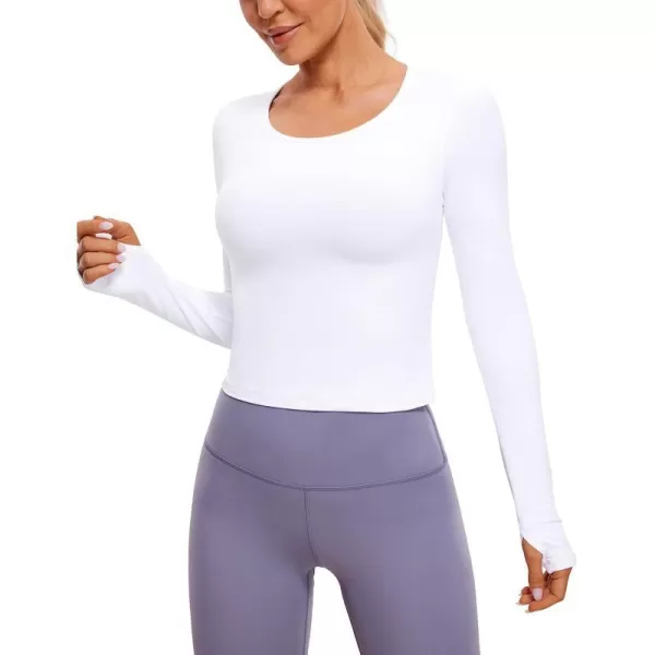 CRZ YOGA Long Sleeve Crop Tops for Women Workout Cropped Top Yoga Slim Fit Athletic Gym Shirts with Thumb HoleWhite