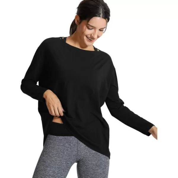 CRZ YOGA Long Sleeve Workout Shirts for Women Loose FitPima Cotton Yoga Shirts Casual Fall Tops ShirtsBlack