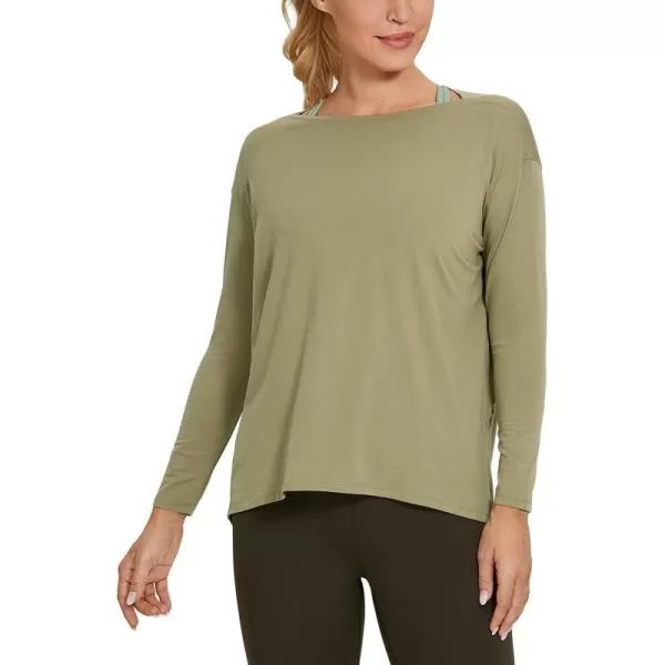 CRZ YOGA Long Sleeve Workout Shirts for Women Loose FitPima Cotton Yoga Shirts Casual Fall Tops ShirtsMoss Green