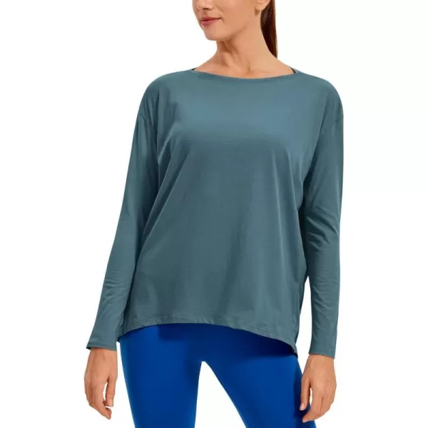 CRZ YOGA Long Sleeve Workout Shirts for Women Loose FitPima Cotton Yoga Shirts Casual Fall Tops ShirtsSlate Blue