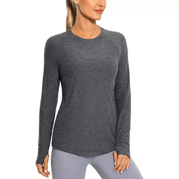 CRZ YOGA Long Sleeve Workout Shirts for Women Yoga Tops Athletic Sports Shirt with Thumb HoleCharcoal Heather