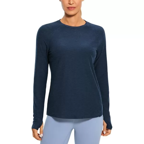 CRZ YOGA Long Sleeve Workout Shirts for Women Yoga Tops Athletic Sports Shirt with Thumb HoleNavy Blue Heather