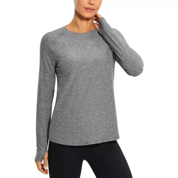 CRZ YOGA Long Sleeve Workout Shirts for Women Yoga Tops Athletic Sports Shirt with Thumb HolePlatinum Heather