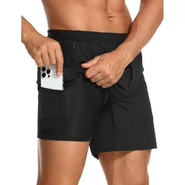 CRZ YOGA Mens 2 in 1 Gym Workout Shorts with Liner  6 Quick Dry Running Athletic Shorts with Zipper Pockets6 inches Black