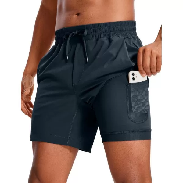 CRZ YOGA Mens 2 in 1 Running Shorts with Liner  5 7 9 Quick Dry Workout Sports Athletic Shorts with Pockets5 inches True Navy