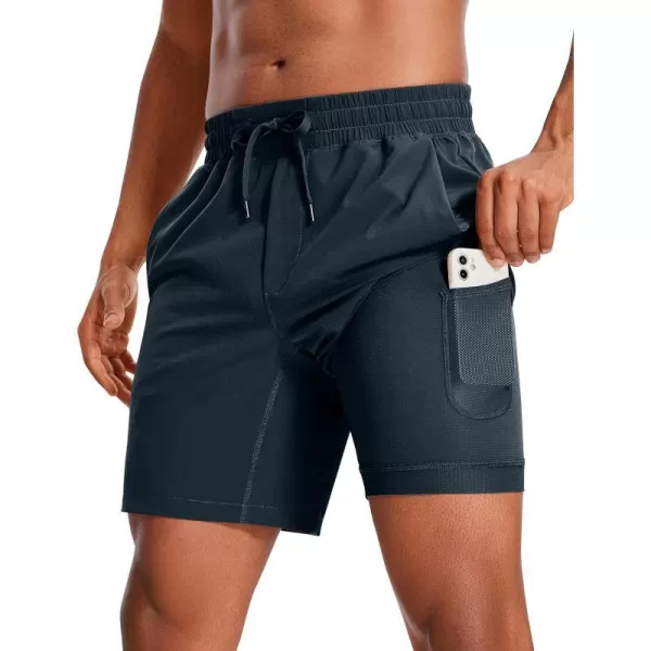 CRZ YOGA Mens 2 in 1 Running Shorts with Liner  5 7 9 Quick Dry Workout Sports Athletic Shorts with Pockets7 inches True Navy