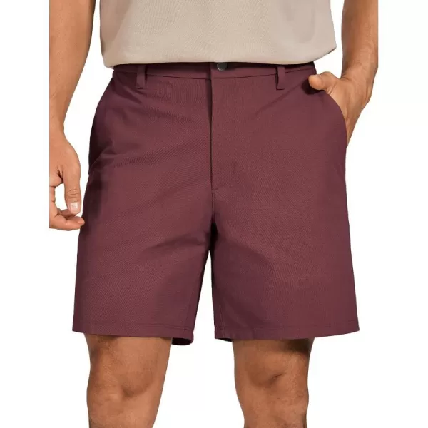 CRZ YOGA Mens All Day Comfy Golf Shorts  7  9 Stretch Lightweight Casual Work Flat Front Shorts with Pockets7 inches Dark Red