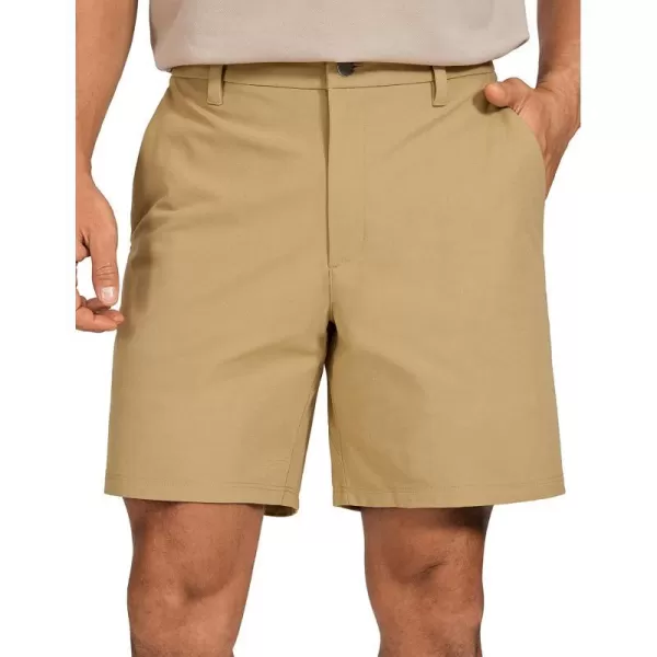 CRZ YOGA Mens All Day Comfy Golf Shorts  7  9 Stretch Lightweight Casual Work Flat Front Shorts with Pockets7 inches Khaki Sand