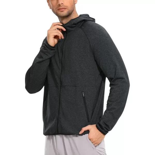 CRZ YOGA Mens Brushed Comfy Zip Up Hoodie Lightweight Athletic Running Jackets Workout Long Sleeve SweatshirtsBlack Heather