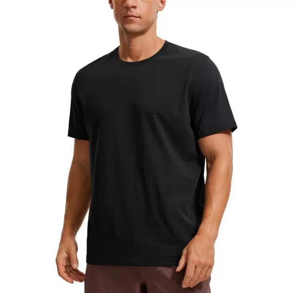 CRZ YOGA Mens Cotton Polyester Short Sleeve TShirt Classic Fit Casual Workout Tops Soft Premium TeeBlack