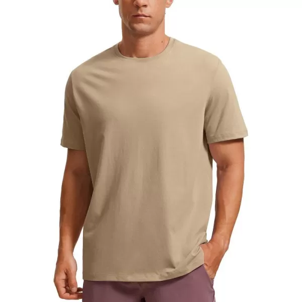 CRZ YOGA Mens Cotton Polyester Short Sleeve TShirt Classic Fit Casual Workout Tops Soft Premium TeeCalifornia Sand