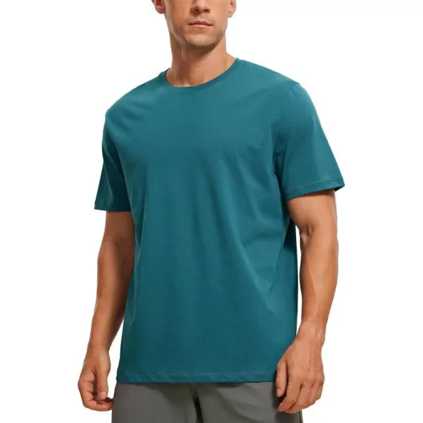 CRZ YOGA Mens Cotton Polyester Short Sleeve TShirt Classic Fit Casual Workout Tops Soft Premium TeeGreen Jade