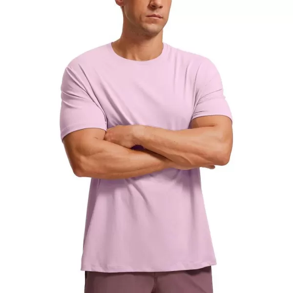 CRZ YOGA Mens Cotton Polyester Short Sleeve TShirt Classic Fit Casual Workout Tops Soft Premium TeePink Peony