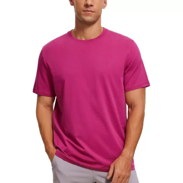 CRZ YOGA Mens Cotton Polyester Short Sleeve TShirt Classic Fit Casual Workout Tops Soft Premium TeeSizzling Pink