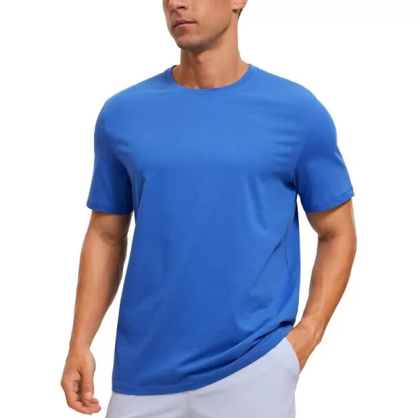 CRZ YOGA Mens Cotton Polyester Short Sleeve TShirt Classic Fit Casual Workout Tops Soft Premium TeeStrong Blue