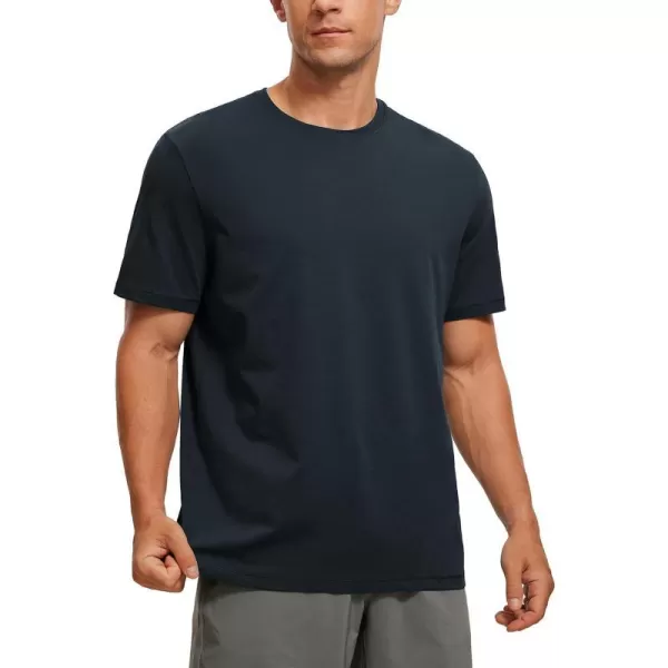 CRZ YOGA Mens Cotton Polyester Short Sleeve TShirt Classic Fit Casual Workout Tops Soft Premium TeeTrue Navy