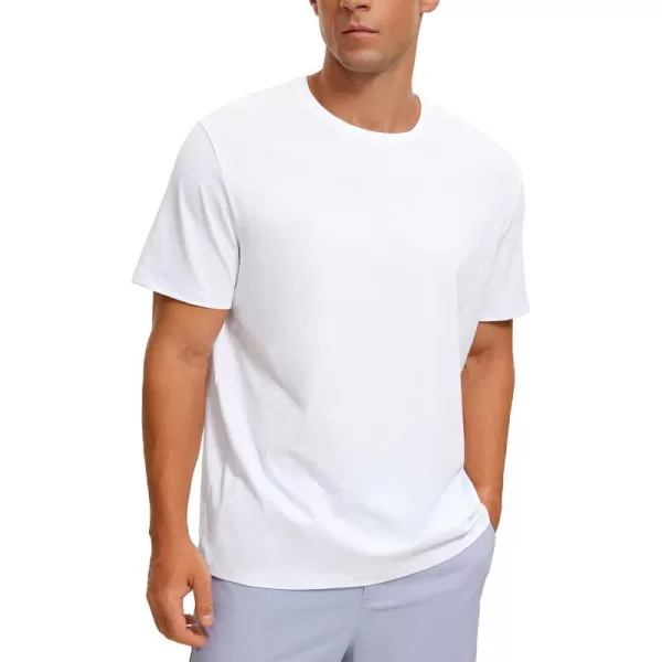 CRZ YOGA Mens Cotton Polyester Short Sleeve TShirt Classic Fit Casual Workout Tops Soft Premium TeeWhite