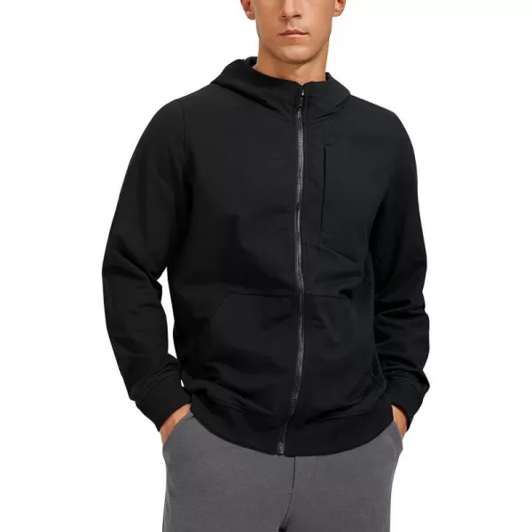 CRZ YOGA Mens Cotton Zipup Hoodie Thick Terry Essentials Athletic Casual Hoodies Zip Hooded Jackets Sweatshirt with PocketsBlack