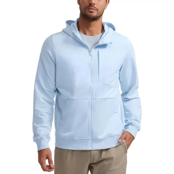 CRZ YOGA Mens Cotton Zipup Hoodie Thick Terry Essentials Athletic Casual Hoodies Zip Hooded Jackets Sweatshirt with PocketsChambray Blue