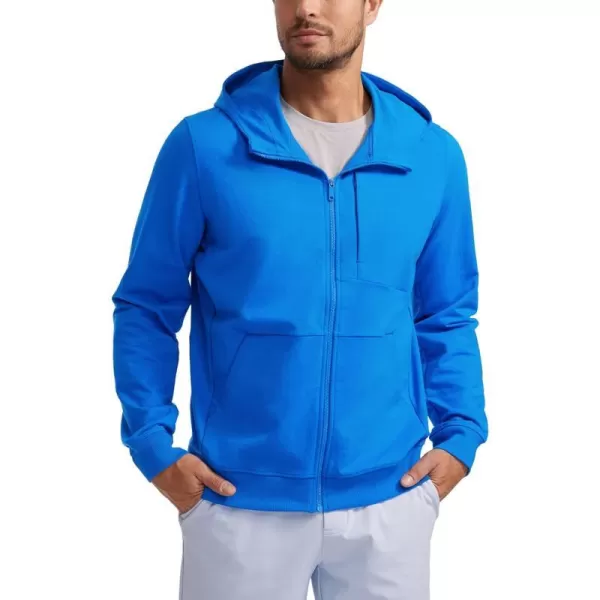 CRZ YOGA Mens Cotton Zipup Hoodie Thick Terry Essentials Athletic Casual Hoodies Zip Hooded Jackets Sweatshirt with PocketsSparkle Blue