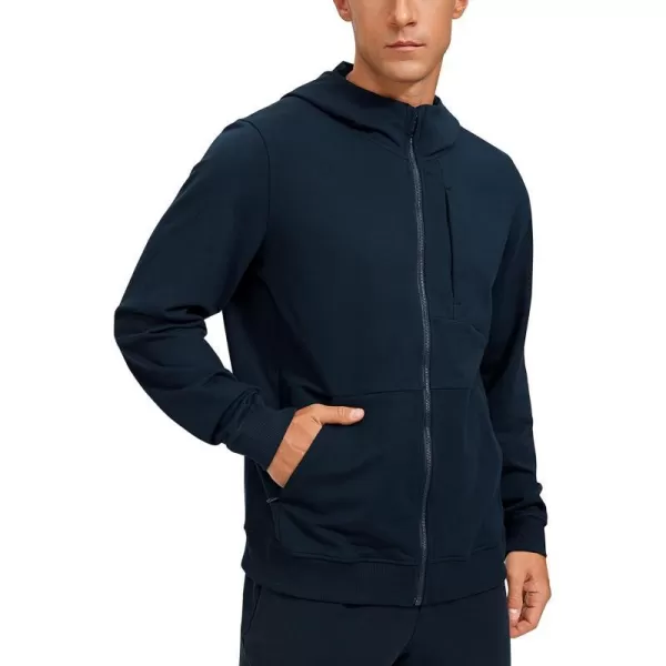 CRZ YOGA Mens Cotton Zipup Hoodie Thick Terry Essentials Athletic Casual Hoodies Zip Hooded Jackets Sweatshirt with PocketsTrue Navy