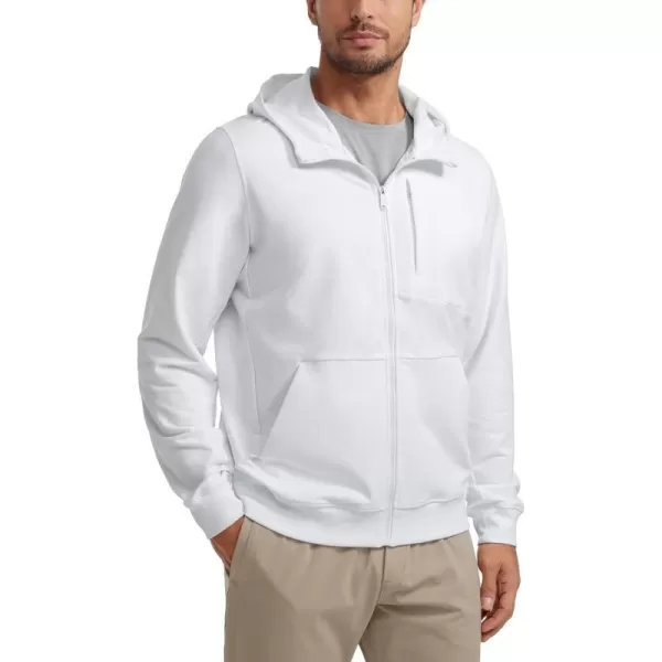 CRZ YOGA Mens Cotton Zipup Hoodie Thick Terry Essentials Athletic Casual Hoodies Zip Hooded Jackets Sweatshirt with PocketsWhite