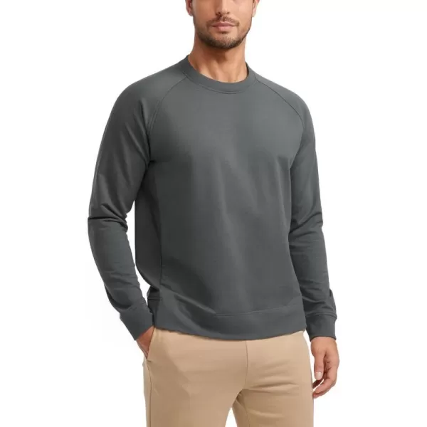 CRZ YOGA Mens Crewneck Sweatshirts French Terry Athletic Workout Sweat Shirts Casual Pullover Tops with Zipper PocketAnthracite