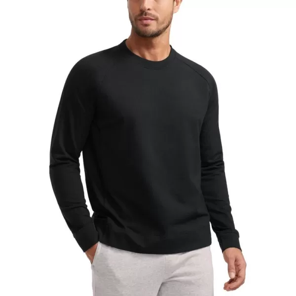 CRZ YOGA Mens Crewneck Sweatshirts French Terry Athletic Workout Sweat Shirts Casual Pullover Tops with Zipper PocketBlack