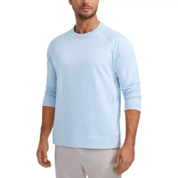 CRZ YOGA Mens Crewneck Sweatshirts French Terry Athletic Workout Sweat Shirts Casual Pullover Tops with Zipper PocketChambray Blue