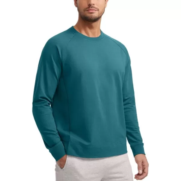 CRZ YOGA Mens Crewneck Sweatshirts French Terry Athletic Workout Sweat Shirts Casual Pullover Tops with Zipper PocketGreen Jade