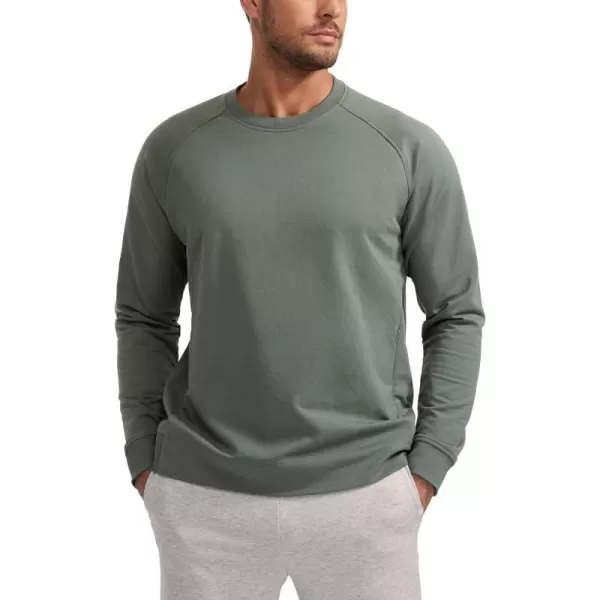 CRZ YOGA Mens Crewneck Sweatshirts French Terry Athletic Workout Sweat Shirts Casual Pullover Tops with Zipper PocketGrey Sage