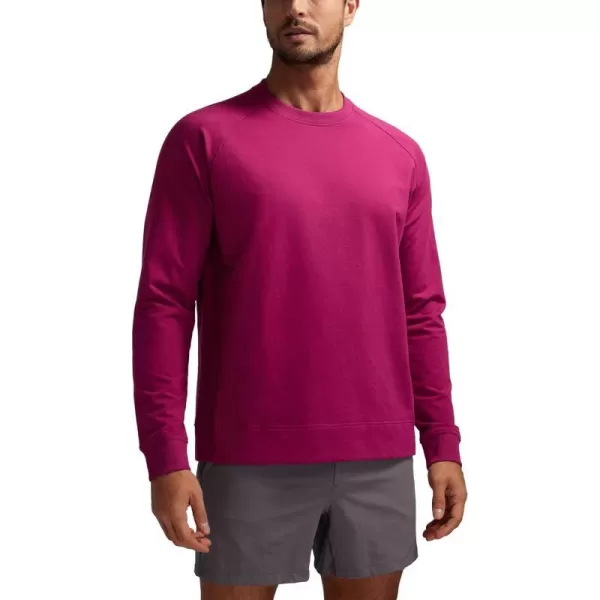 CRZ YOGA Mens Crewneck Sweatshirts French Terry Athletic Workout Sweat Shirts Casual Pullover Tops with Zipper PocketMagenta Purple