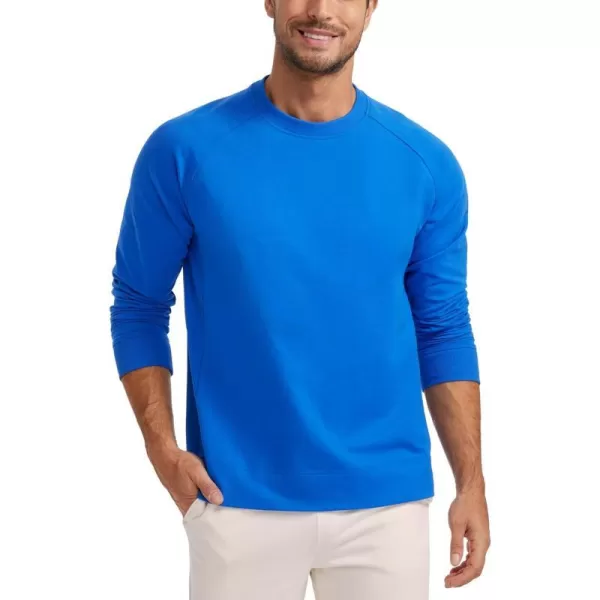 CRZ YOGA Mens Crewneck Sweatshirts French Terry Athletic Workout Sweat Shirts Casual Pullover Tops with Zipper PocketSparkle Blue