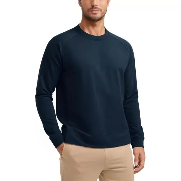 CRZ YOGA Mens Crewneck Sweatshirts French Terry Athletic Workout Sweat Shirts Casual Pullover Tops with Zipper PocketTrue Navy