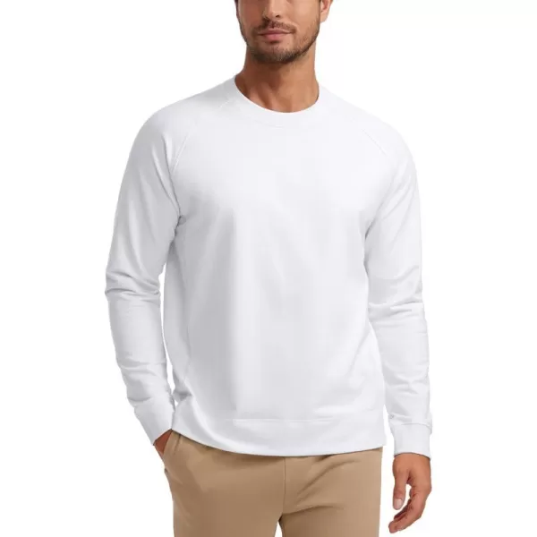 CRZ YOGA Mens Crewneck Sweatshirts French Terry Athletic Workout Sweat Shirts Casual Pullover Tops with Zipper PocketWhite