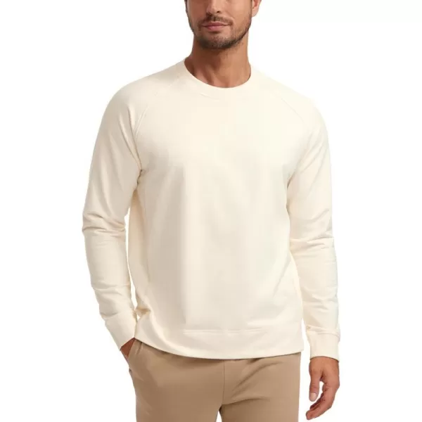 CRZ YOGA Mens Crewneck Sweatshirts French Terry Athletic Workout Sweat Shirts Casual Pullover Tops with Zipper PocketWhite Apricot