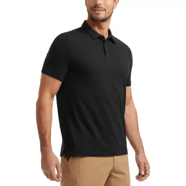 CRZ YOGA Mens Golf Polo Shirts Short Sleeve Moisture Wicking Athletic Shirt Sports Casual Pique TShirtsBlack