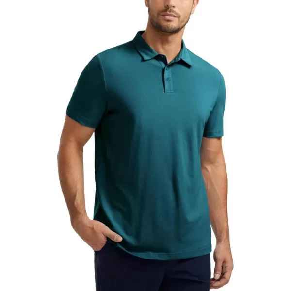 CRZ YOGA Mens Golf Polo Shirts Short Sleeve Moisture Wicking Athletic Shirt Sports Casual Pique TShirtsGreen Jade