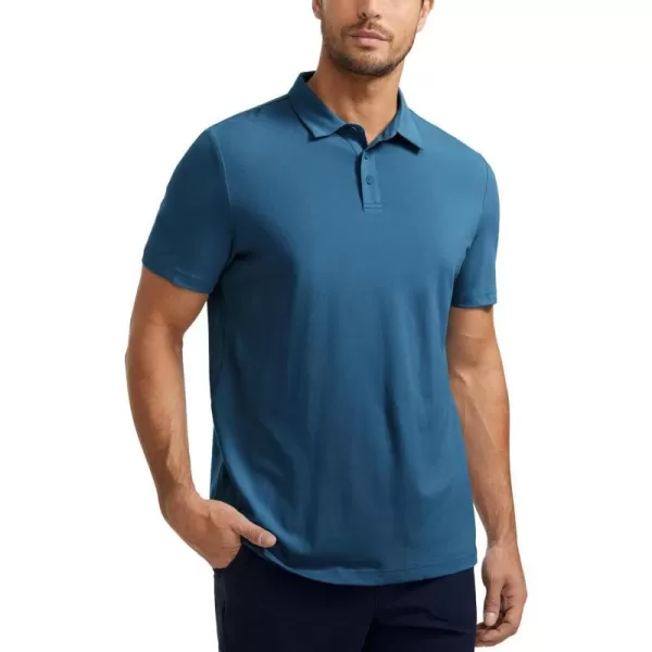 CRZ YOGA Mens Golf Polo Shirts Short Sleeve Moisture Wicking Athletic Shirt Sports Casual Pique TShirtsIron Blue